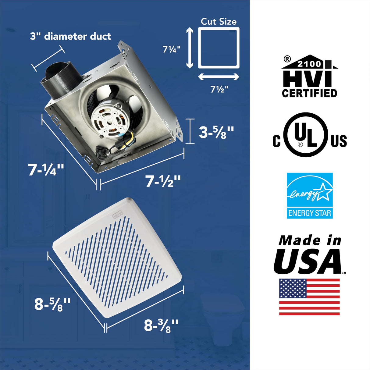 Broan-Nutone® Bathroom Exhaust Fan, 50 CFM Modern Grille, Energy Star Fan, 2.0 Sones