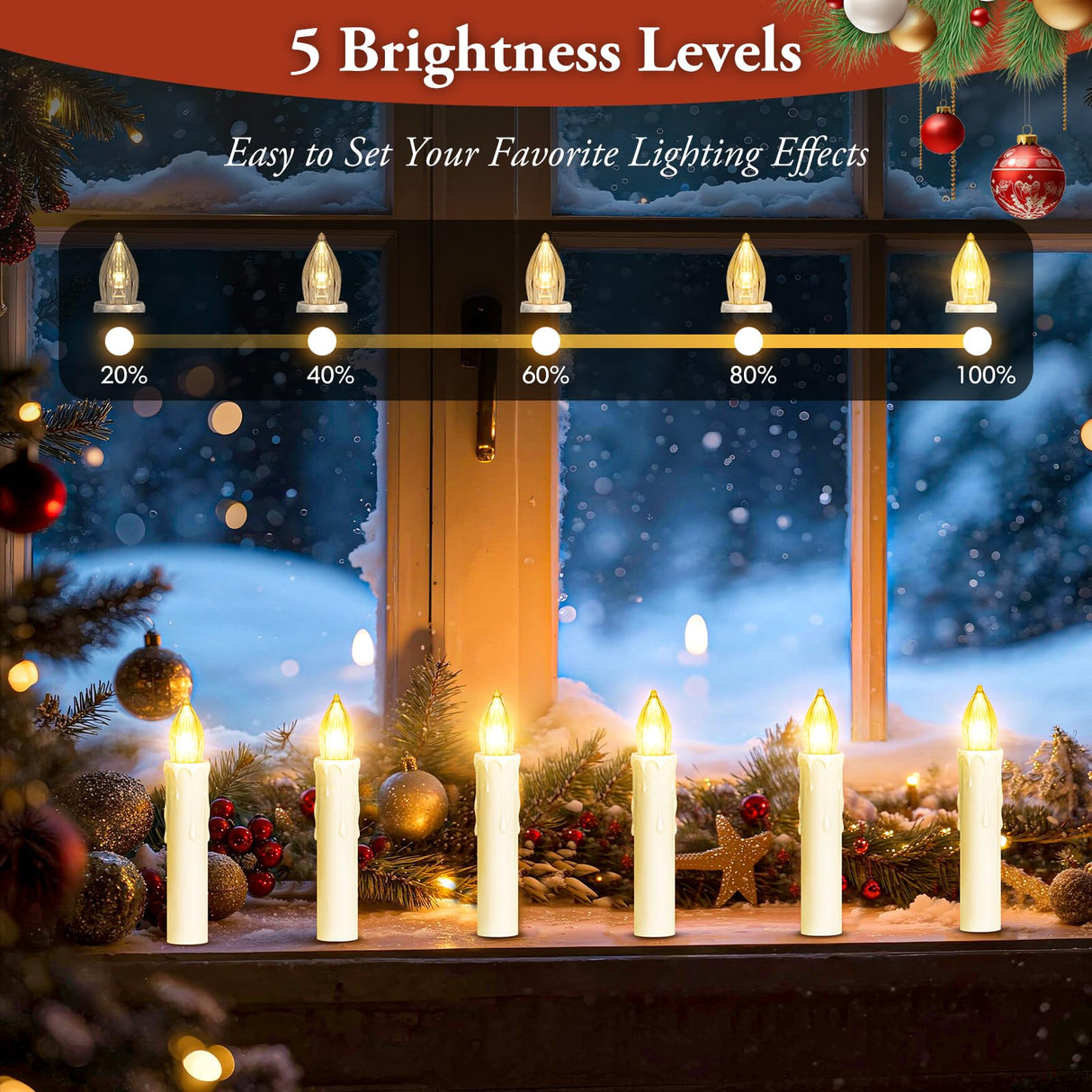 Brightever 30 PCS Flameless LED Taper Candles Battery Operated, Christmas Tree Candles Clip-on with Remote - 4 Modes & Timer, Waterproof, Dimmable Flicker Candle for Home Holiday Party Wedding Decor