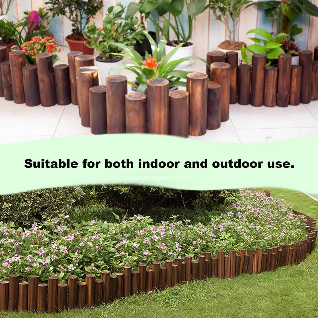 Wood Garden Edging, Natural Wooden Solid Log Fence Border Decorative for Flower Bed Barriers and Landscape Fencing, 6.9 in H x 3.0 ft L, 1.9 in Diameter (2PACK)