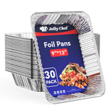 JOLLY CHEF 9x13 Aluminum Foil Pans (30 Pack) - Disposable Half Size Deep Steam Foil Pans for Roasting Turkey, Lasagna, Casseroles - Thanksgiving, Christmas, Parties, Catering