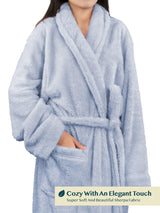 PAVILIA Premium Womens Plush Soft Robe, Sherpa Bathrobe, L/XL Light Blue