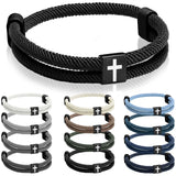 Landical 12 Pcs Braided Cross Bracelet for Men Women Christian Adjustable Rope Jesus Bracelets with Metal Knot Christian Baptism Gifts