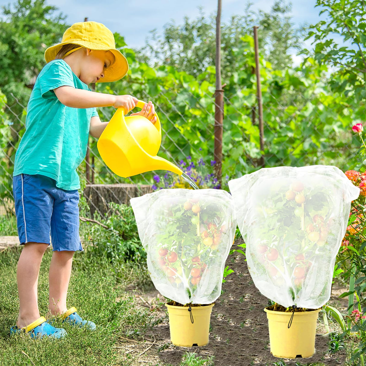 YUYIUS Fruit Tree Netting, Plant Mesh Netting for Garden Protection, Blueberry Bush Insect Netting Cover as Garden Pest Barrier from Cicadas, Bug, Bird (3.3x4.9 FT, 4Pcs, with Drawstring Design)