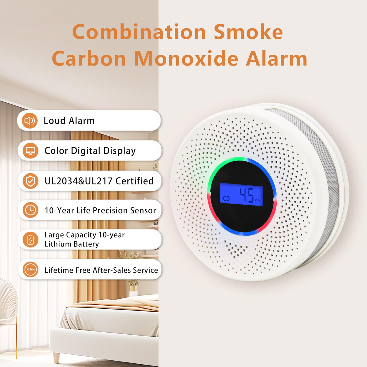 Kesy Upgraded Smoke and Carbon Monoxide Detector 10-Year Lifespan, Dual Sensor Smoke Alarm & Carbon Monoxide Detector (4 Pack)