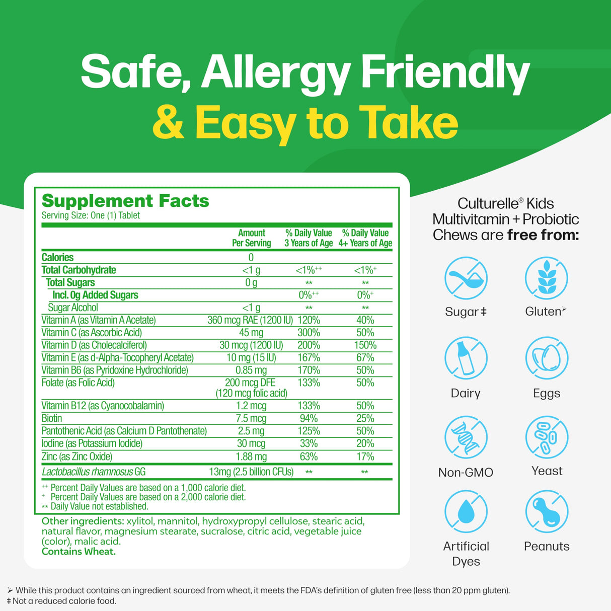 Culturelle Kids Complete Chewable Multivitamin + Probiotic For Kids, Ages 3+, 50 Count, Digestive Health, Oral Health & Immune Support - With 11 Vitamins & Minerals, including Vitamin C, D3 & Zinc