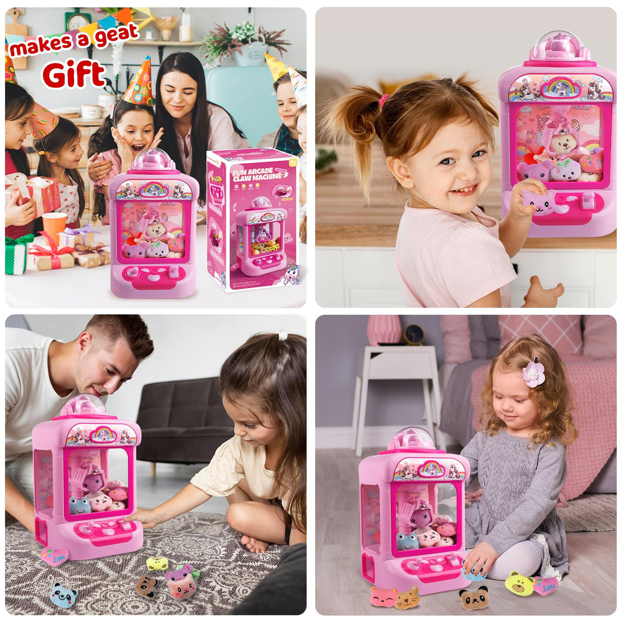 TingingYuli Claw Machine for Kids,Unicorn Mini Vending Machines Candy Grabber Prize Dispenser Toys for Girls,Electronic Arcade Game with 20 Mini Plush Toys for Christmas Easter Birthday Gifts