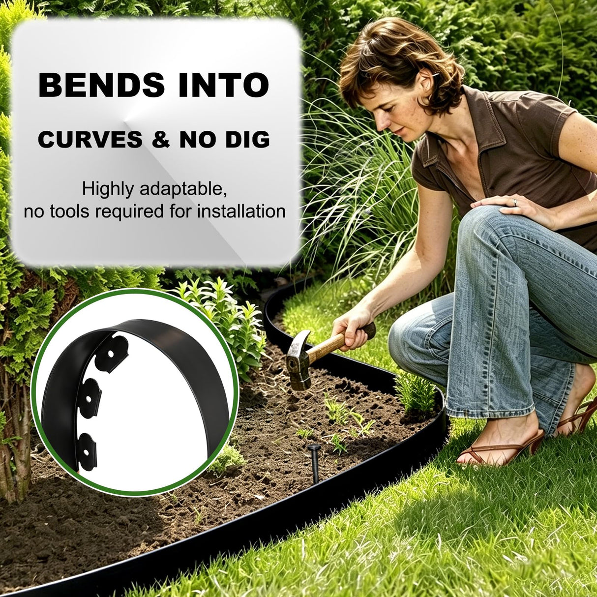 3 Inch x 50FT Garden Edging Border,Landscaping with 75pcs Spikes
