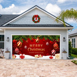 COSEVIER Christmas Garage Door Cover Banner, Red Festival Large Hanging Backdrop Door Banner, Merry Christmas Happy New Year Xmas Garage Wall Decorations for Holiday Party Décor, 7x16 FT