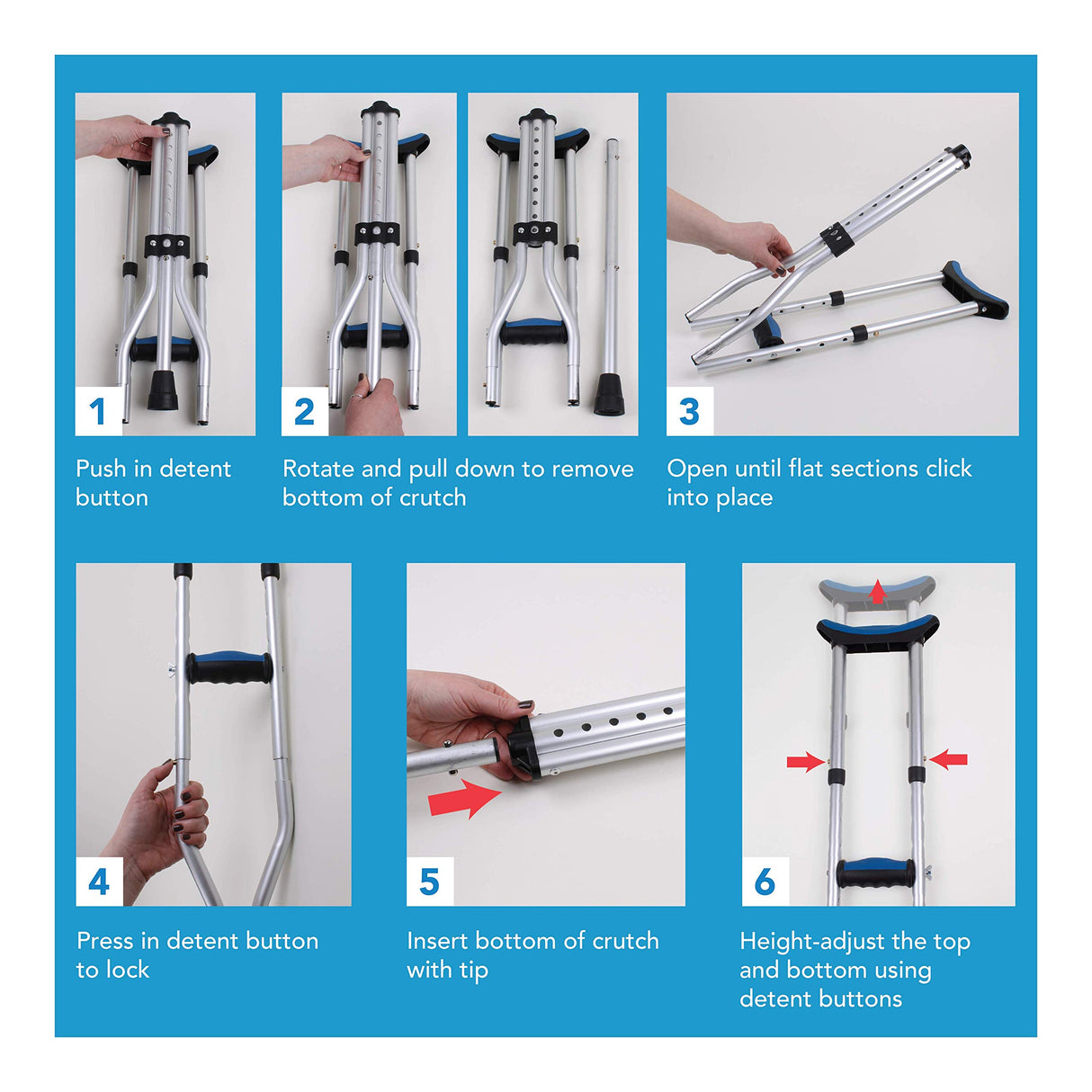 Carex Folding Aluminum Under Arm Crutches - Lightweight Crutches for Adults 4'11" to 6'1", Adult Crutches, 2 Crutches Included, Universal Crutches for Walking