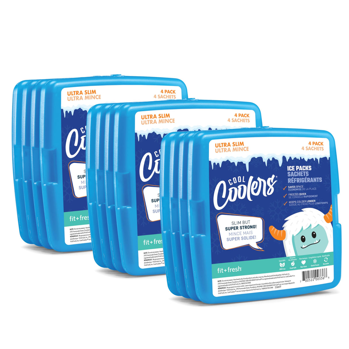 Cool Coolers by Fit & Fresh Kids Clear Blue Ice Packs, Quick Freeze, Space-Saving, Reusable Ice Pack for Lunch Boxes & Coolers