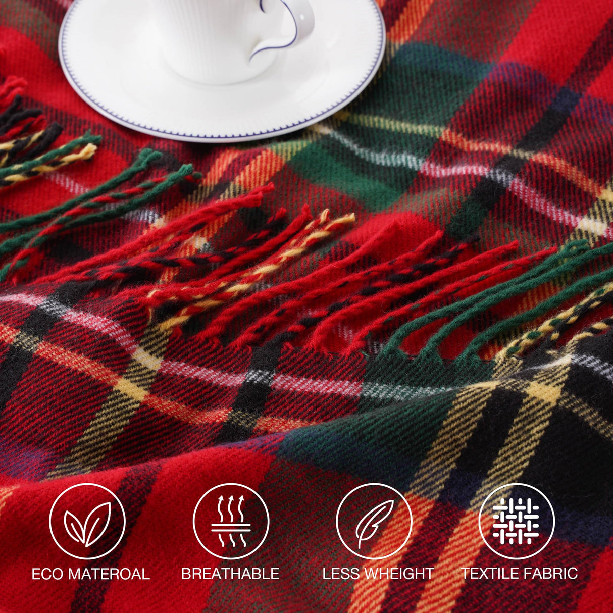 BATTILO HOME Christmas Red Plaid Throw Blanket for Couch, Bed, Super Soft Red Plaid Blankets,Soft Christmas Decorative Throw with Tassels 50"x60"