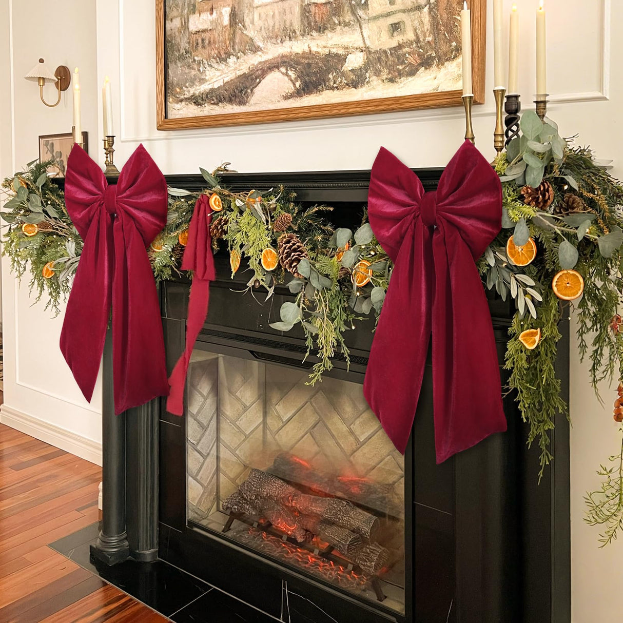 Christmas Decorations - Christmas Bows - 2 Pack 36x18 Inches Large Red Velvet Christmas Tree Topper - Burgundy Ribbon Gift Bows - Xmas Decor for Indoor Outdoor Home Wreaths Mantle Front Door Wedding