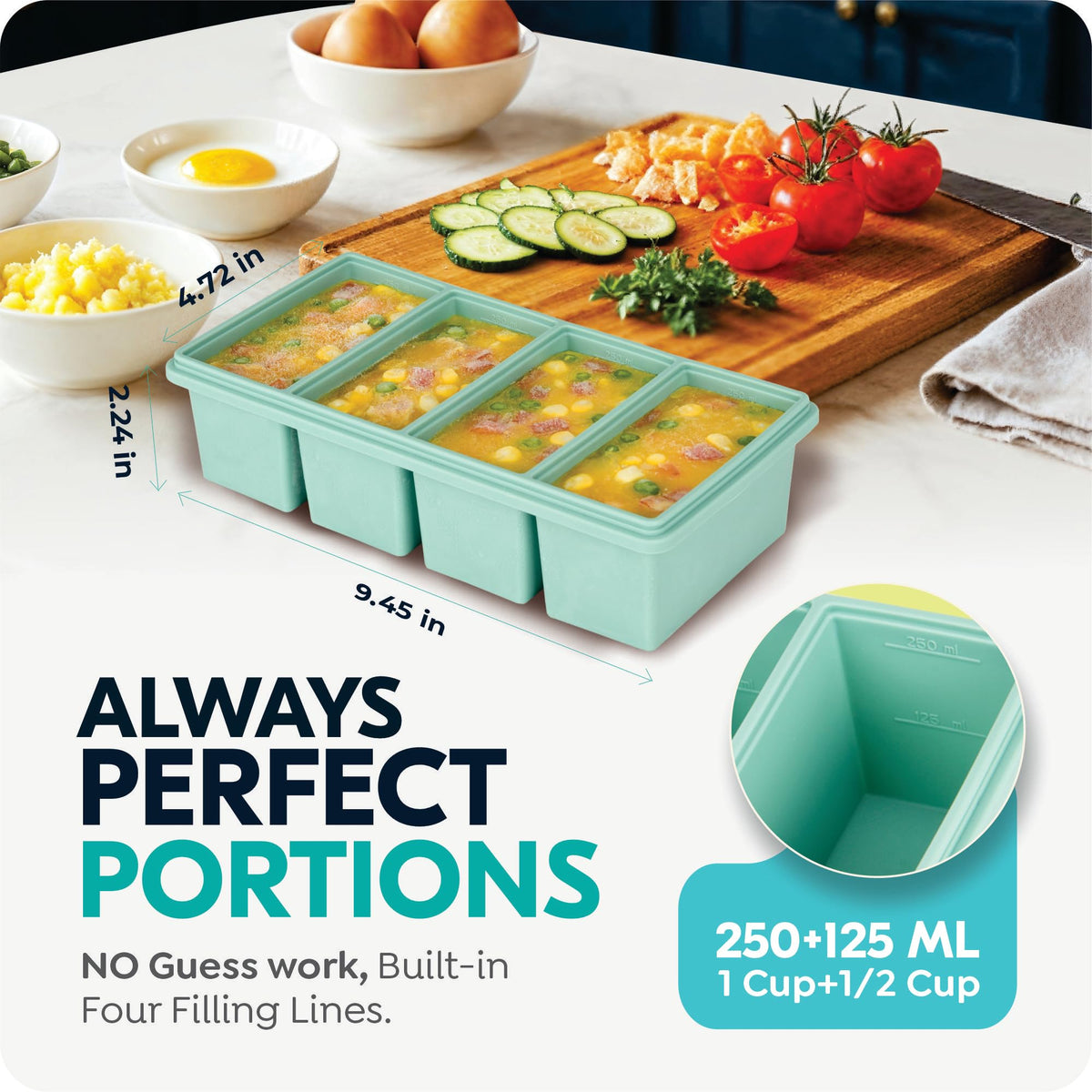 1 Cup Silicone Freezer Trays with Lids, 2 Pack Soup Molds for Meal Prep