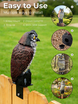 Pestvanish Garden Fake Owl Sculpture with 360° Rotating Head, Waterproof Moving Garden Owl, Outdoor Statue for Yard Patio Balcony Roof Barn Driveway