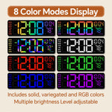 YISILE 16 Inch RGB LED Digital Wall Clock - 8 Color Display, 6 Night Light Modes, Bluetooth Auto Time Sync, Sound Wake-Up, Dual Alarm, Auto DST, Remote Dimmer for Bedroom, Living Room & Gaming Room