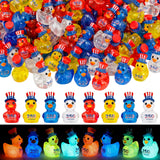 Skylety 96 Pcs 250th Anniversary Patriotic Resin Ducks USA 4th of July Independence Day Party Decor Luminous Duck Figure Garden Potted Miniature Cake Decor Craft Charms Collector Veteran Souvenir