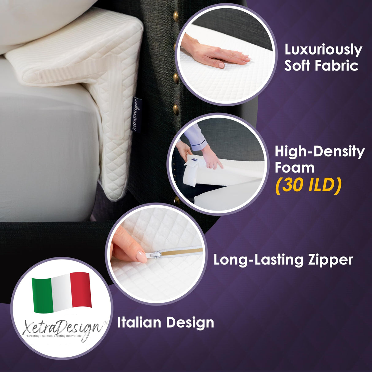 XetraDesign Bed Wedge Pillow for Headboard Gap Up to 7", Triangle Wedge for Headboard Gap, Bed Gap Filler, Mattress Gap Filler, Space Filler, Corner Pillow, White Cal-King 72"