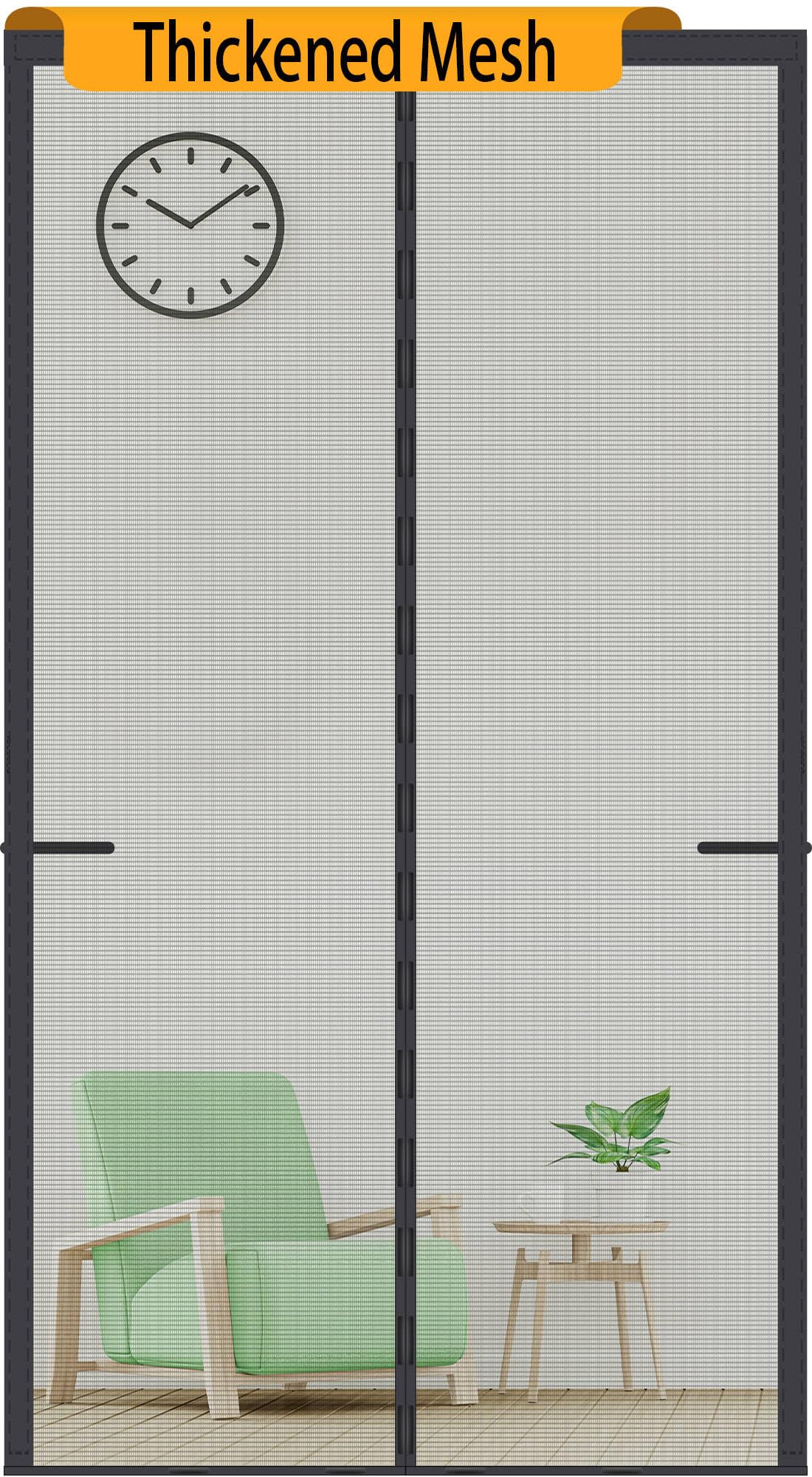 Upgraded Magnetic Screen Door Thicker 250g/㎡ Reinforced Mesh,36 Longer Magnets,Door Screen Magnetic Closure for Single Door,Retractable Mosquito Net for Door,Fit Doors to 38x82 Inch,Black