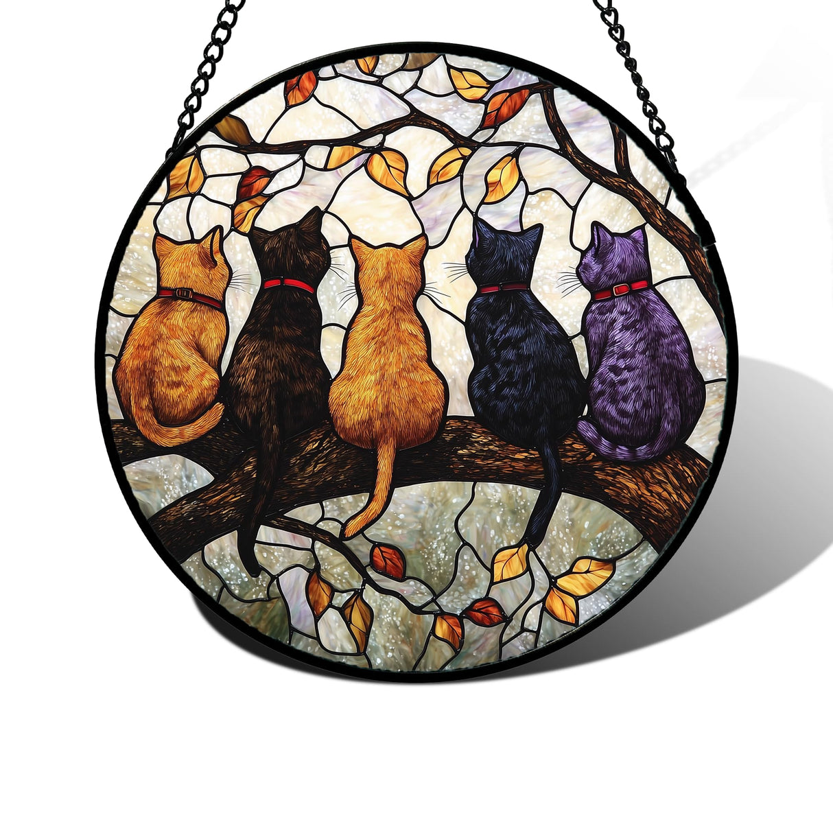DASTOLL Stained Glass Window Hanging - 5 Cats on a Branch Suncatcher for Window Doors Home Decoration and Christmas, Mother's Day Father's Day Birthday Gifts for Women, Men, and Mom 6.3x6.3 in