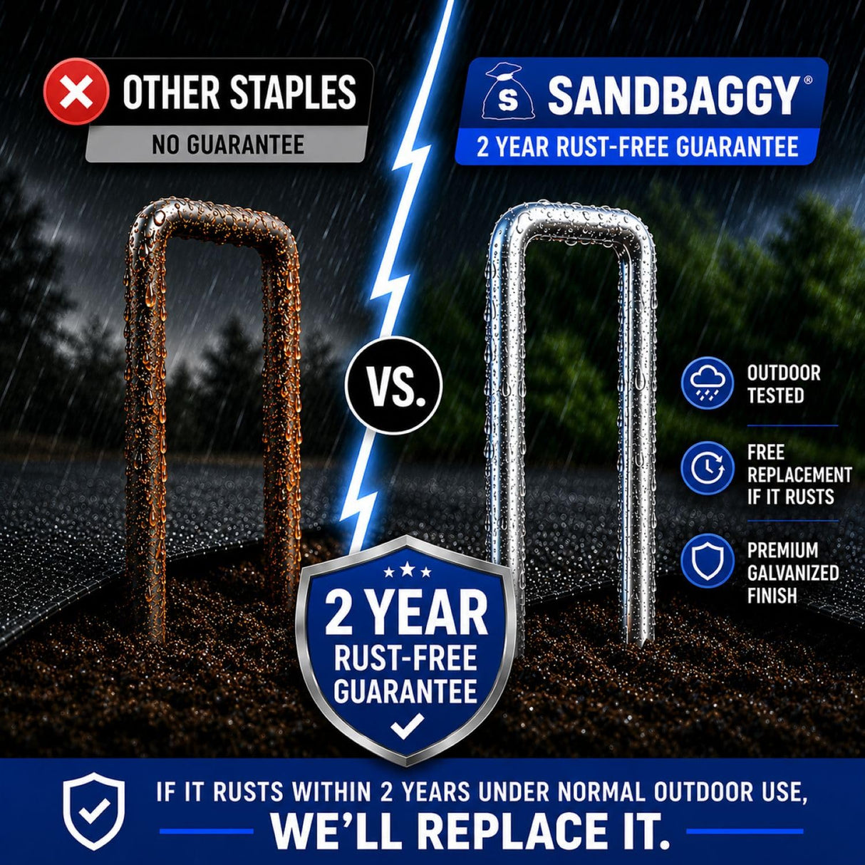 Sandbaggy 200-Count Rust-Free 6-Inch Landscape Staples (11 Gauge Steel) - Galvanized SOD Garden Stakes Pin ~ Trusted by Farmers & Contractors Across the USA