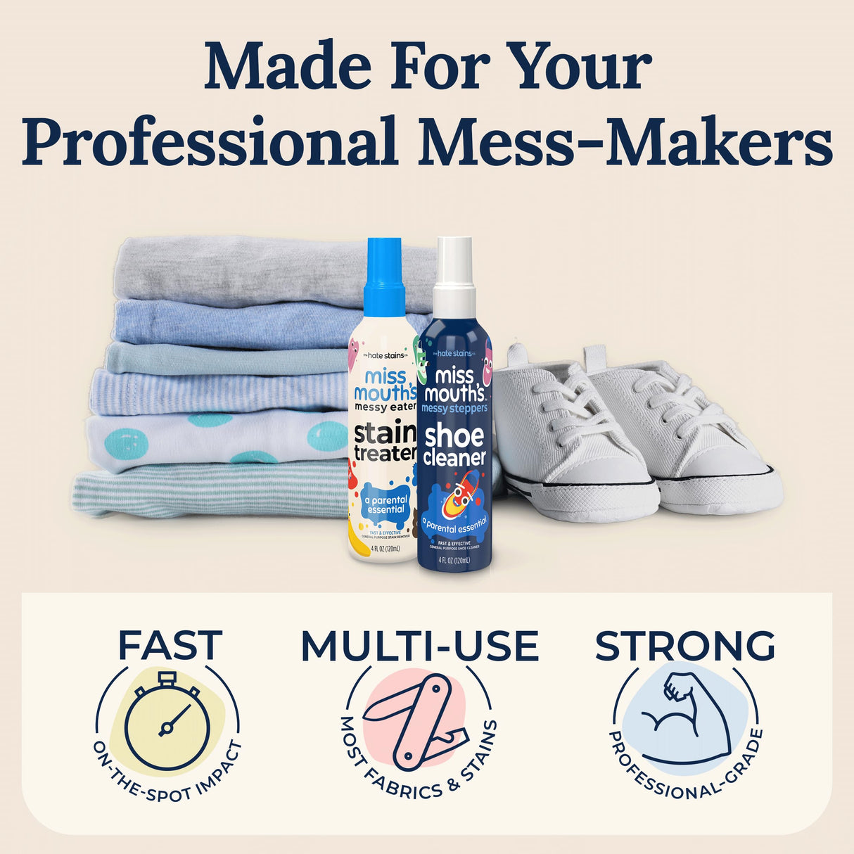 Miss Mouth's Messy Eater Stain Treater Spray - 4oz 3 Pack Stain Remover - Newborn & Baby Essentials - No Dry Cleaning Food, Grease, Coffee Off Laundry, Underwear, Fabric