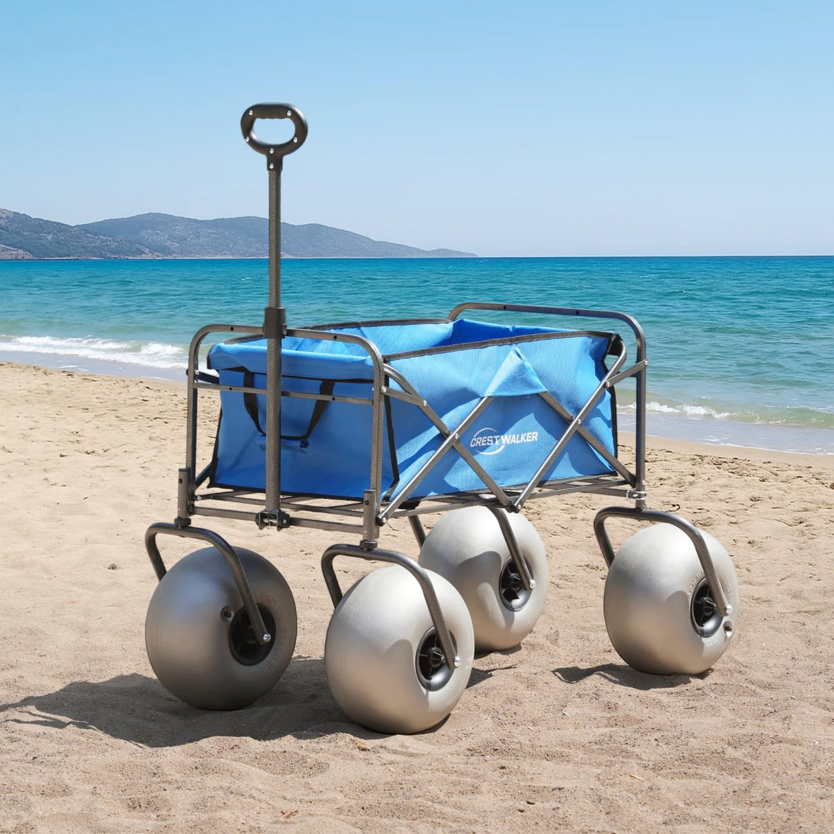 CRESTWALKER 13'' Balloon Wheel Cart, Beach Wagon with Big Wheels for Sand, Folds Thin with Quick-Release Forks, Heavy Duty 300 lbs Capacity