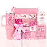 Birthday Gifts for Women Self Care Gift - Get Well Soon Gift Christmas Gifts - Rose Relaxing Spa Gift Basket Self Care Package for Women,Best Friend,Girlfriend,Wife,Mom,Sister,Her w/ Insulated Tumbler