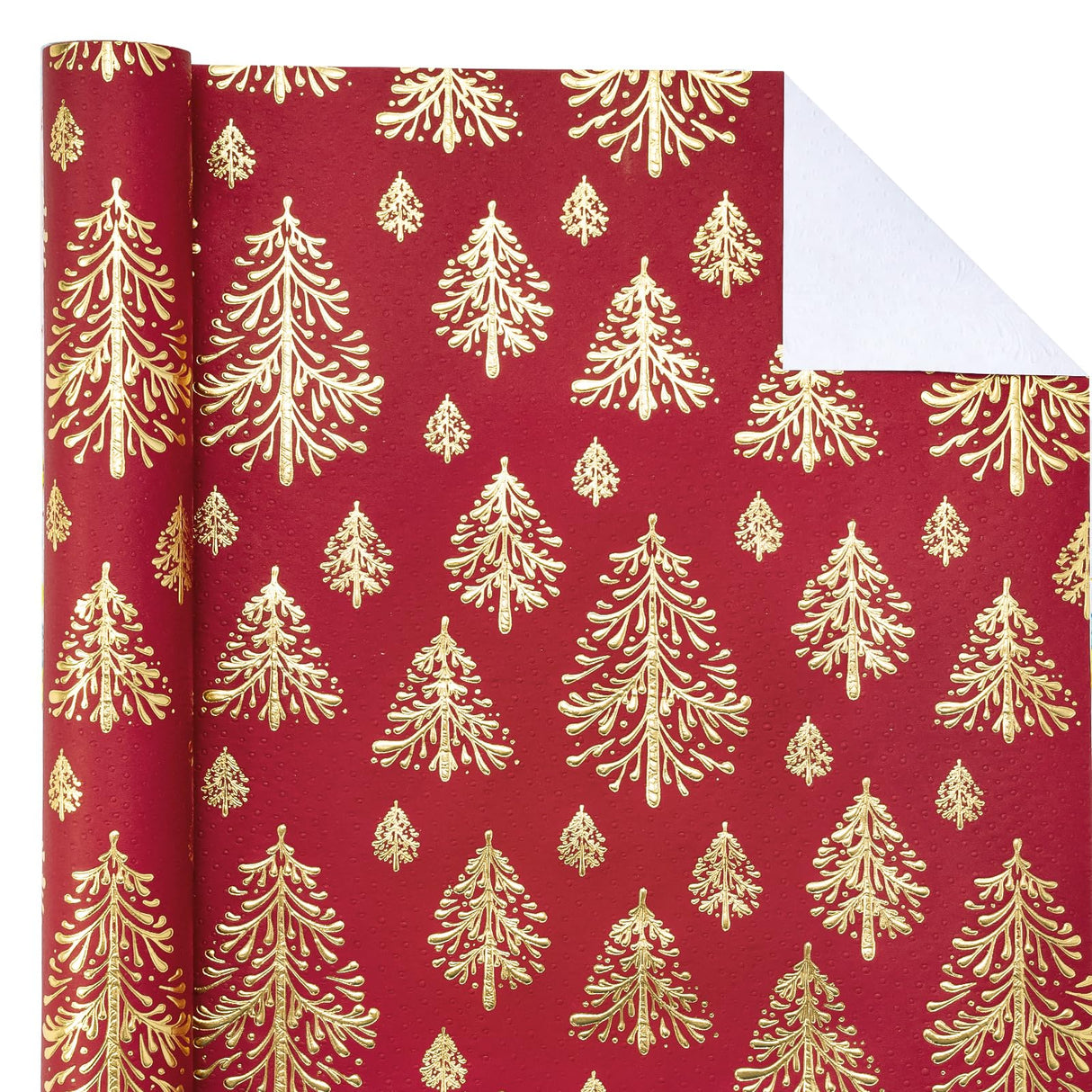 WRAPAHOLIC 30 Inch Jumbo 3D Kraft Christmas Wrapping Paper - 30 Inch x 16.5 Feet - Gold and Red Christmas Tree Wrapping Paper with Embossed Perfect for Holiday, Party Celebration