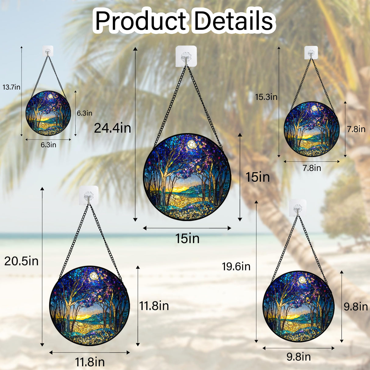 QZQCBLC Stained Glass Window Hanging Blue Purple Forest Trees Landscape Moon 6.3" - Suncatcher Door Garden Sun Catcher Home Decor Birthday Christmas for Mom Men Woman Nana