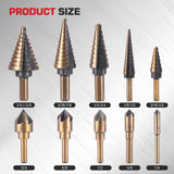5Pcs Step Drill Bit & 5Pcs Countersink Drill Bit Set, Titanium Coated, HSS Step Bit, 50 Sizes of Step Bit for Metal with Aluminum Case, Multiple Hole Stepped Up Bits for DIY