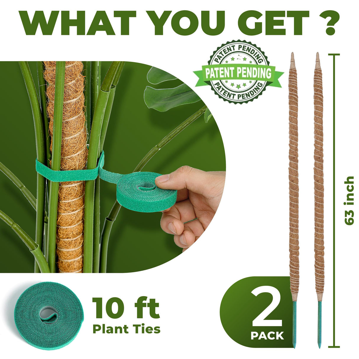 2 Pack 63 Inch Bendable Moss Pole Monstera Plant Support Stakes for Indoor Plants - Tall Moss Stick Trellis for Potted Climbers - Stem Support Accessories for Climbing Houseplants
