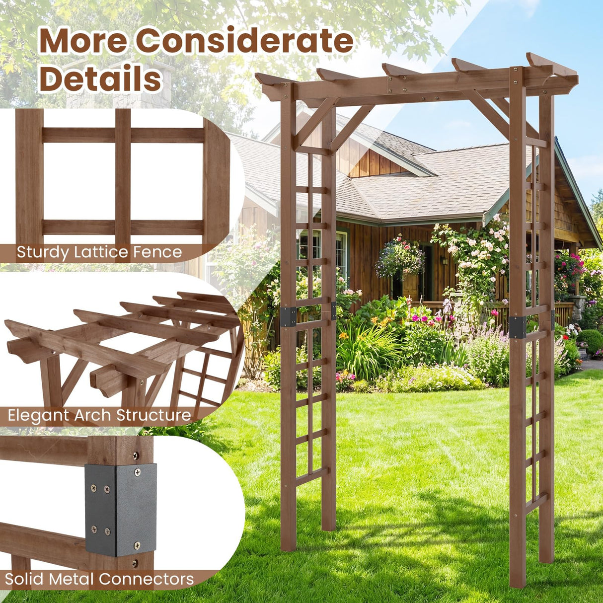 Giantex 7FT Wood Garden Arbor Trellis, Wooden Wedding Arch for Ceremony