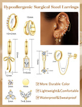 ORAZIO Small Hoop Stud Earrings Stacks for Women Gold Plated Huggie Hoops