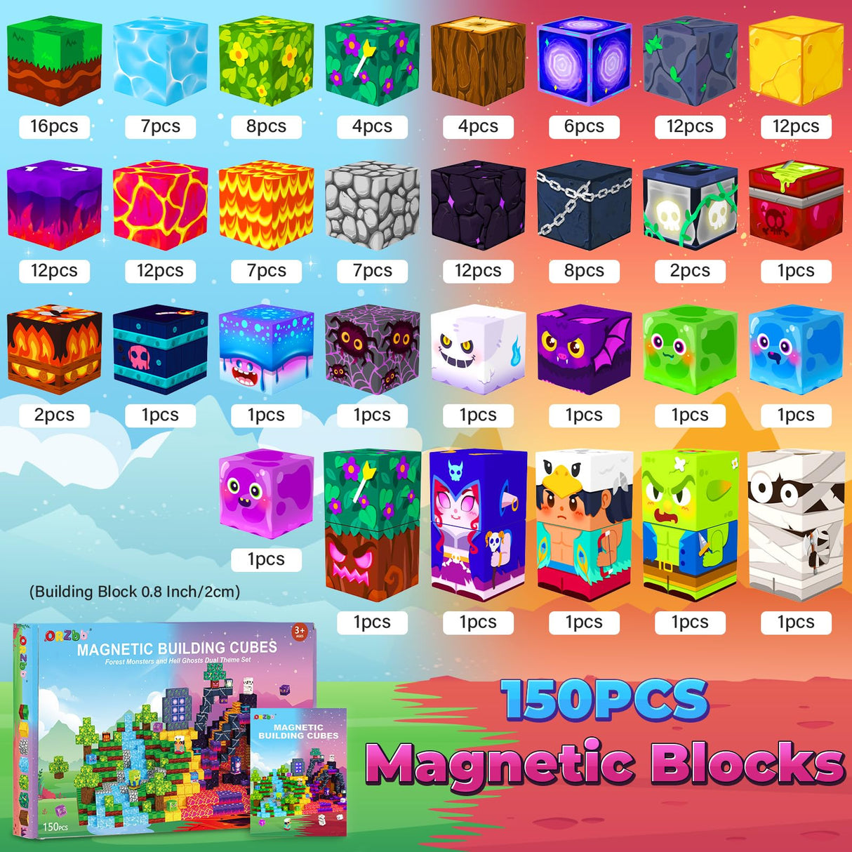 150PCS Magnetic Blocks, Magnetic Tiles Building Sensory Montessori Toys & Games for 3 4 5 6 7 8 9 10 11 12 13 Year Old Boys Girls Halloween Christmas Birthday Gifts