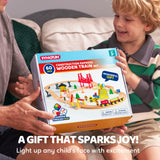 60PCS Wooden Train Set - Toy Magnetic Trains with Wooden Track Set for Kids Ages 3-8, Construction Crane Railway Set, Perfect Christmas Birthday Gift for Grandkids Toddlers Boys Girls