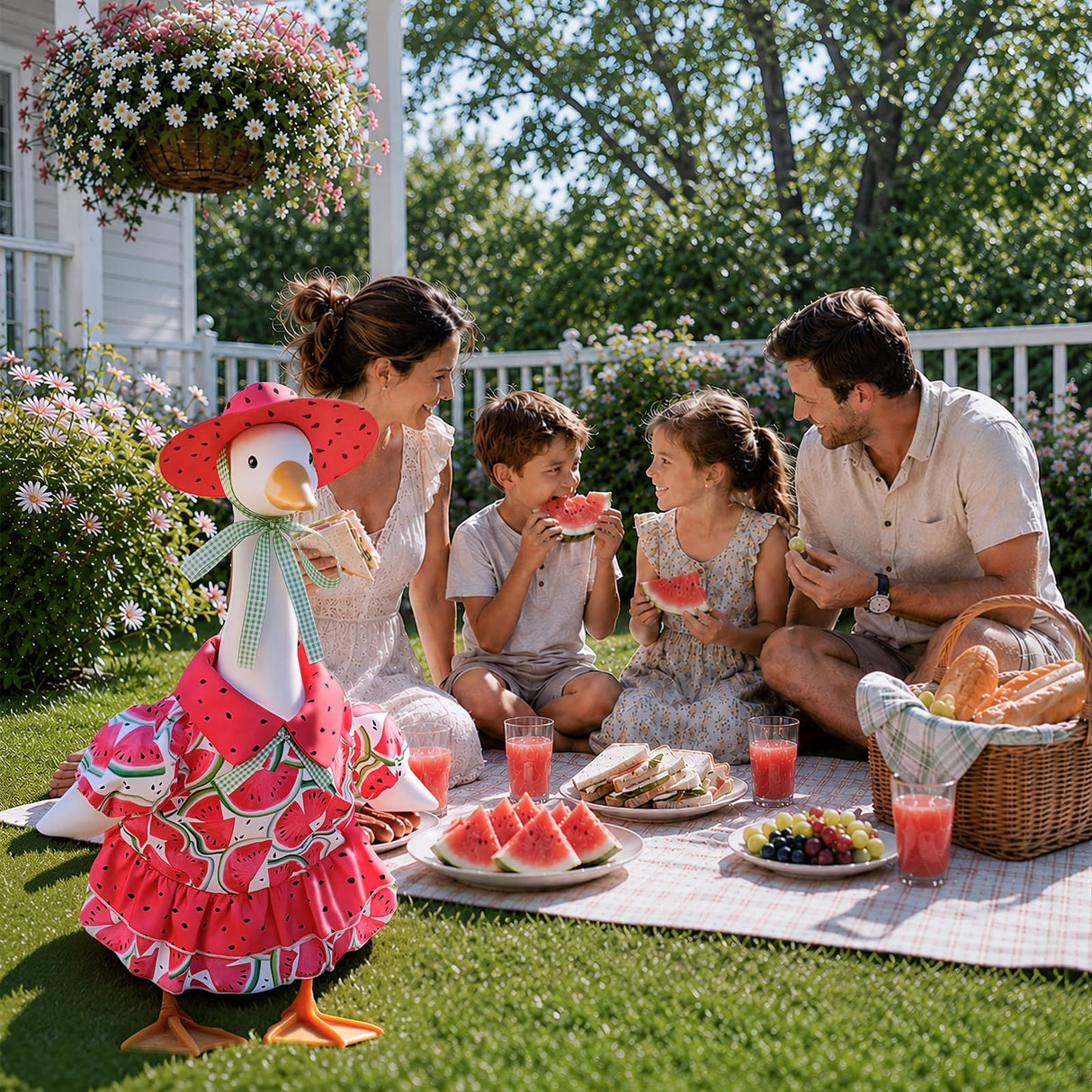 Pextian Watermelon Porch Goose Outfit, 23 inch Porch Goose Summer Outfit with Watermelon Dress and Hat, Cute Goose Clothes for Outdoor Garden Yard Patio Lawn Art Decor