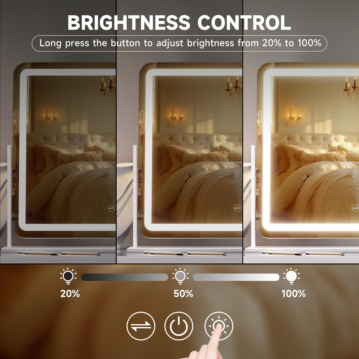 Hasipu Vanity Mirror with Lights, 22" x 18" LED Makeup Mirror, Light up Mirror with Smart Touch 3 Colors Dimmable, Brightness Adjustment, 360° Rotation (White)