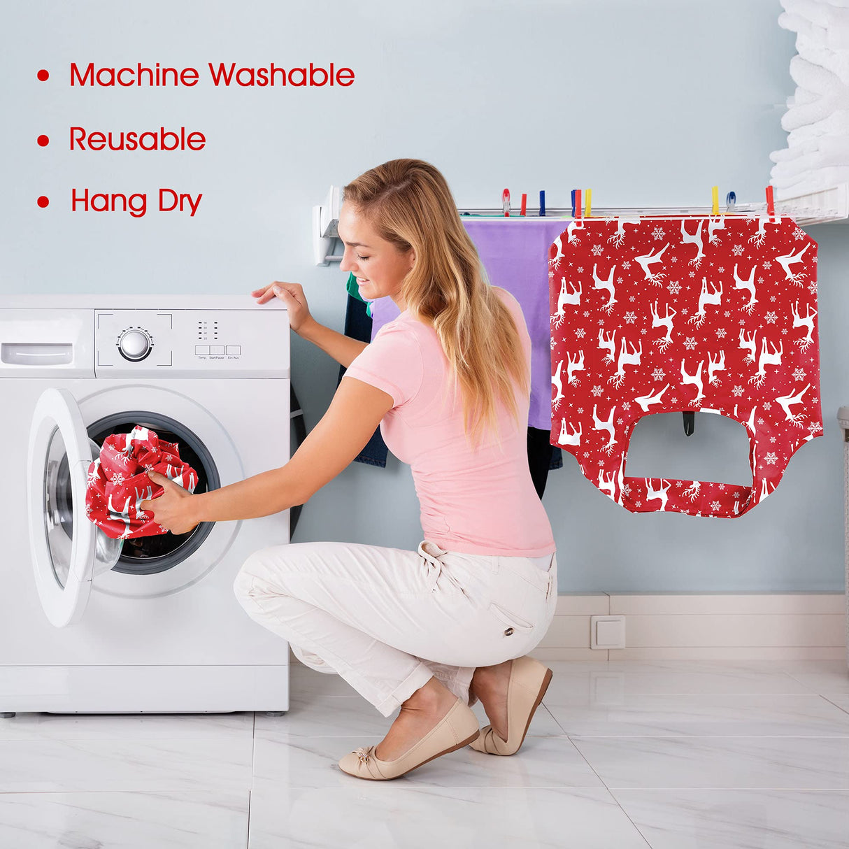 BeeGreen Christmas Reusable Grocery Bags 10 Pack Reusable Shopping Bags Bulk Christmas Gifts Tote Bags with Zipper Storage Pouch Elastic Band Foldable-Machine Washable