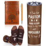Skylety 4 Pcs Christmas Pastor Appreciation Gifts Set Pastor Refillable Journal Ordained Minister 20 oz Stainless Steel Cup Priest Socks Clergy Pen for Christmas Church Birthday Gifts