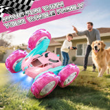 cosone Pink Remote Control Car for Girls - RC Stunt Cars with 4WD Double-Sided Driving 360° Flips Rotating, Off Road Remote Car Outdoor Toys for Kids Age 6 7 8-12, Christmas Birthday Gifts