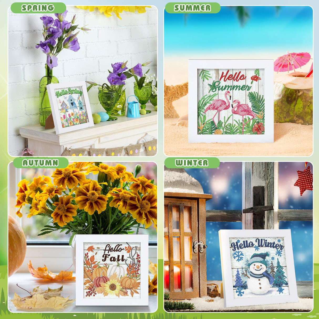 Trandraft 13 Pcs Interchangeable Seasonal Diamond Painting Kits for Adults Monthly 5D Diamond Art Calendar Kits with Frame for Christmas Thanksgiving Winter Holiday Decor Gift(Stylish Style)