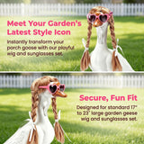 YFFSQXH 3 Styles Porch Goose Wig Set with Heart Sunglasses & Hair Clips - Themed Braid Wig Set (9 Pieces Total) for 17/23 Inch Lawn Goose Statue, Adjustable Outdoor Garden Decor