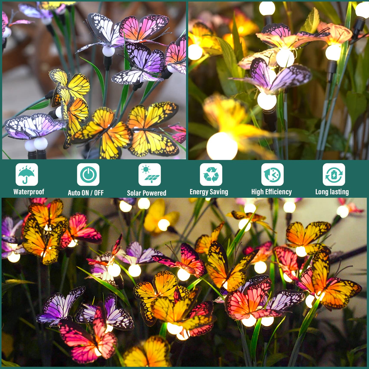 TONULAX Solar Garden Lights - 4 Pack Swaying Butterfly Light, Swaying in The Wind, Solar Outdoor Lights, Yard Patio Pathway Decoration, High Flexibility Iron Wire & Realistic Butterflies(4 Pack)
