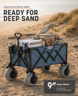 Rangland Beach Wagon with Big Wheels for Sand - All Terrain Steel Frame Utility Cart with 9" Pneumatic Tires, Collapsible Folding Design (Sand Warrior RX800)