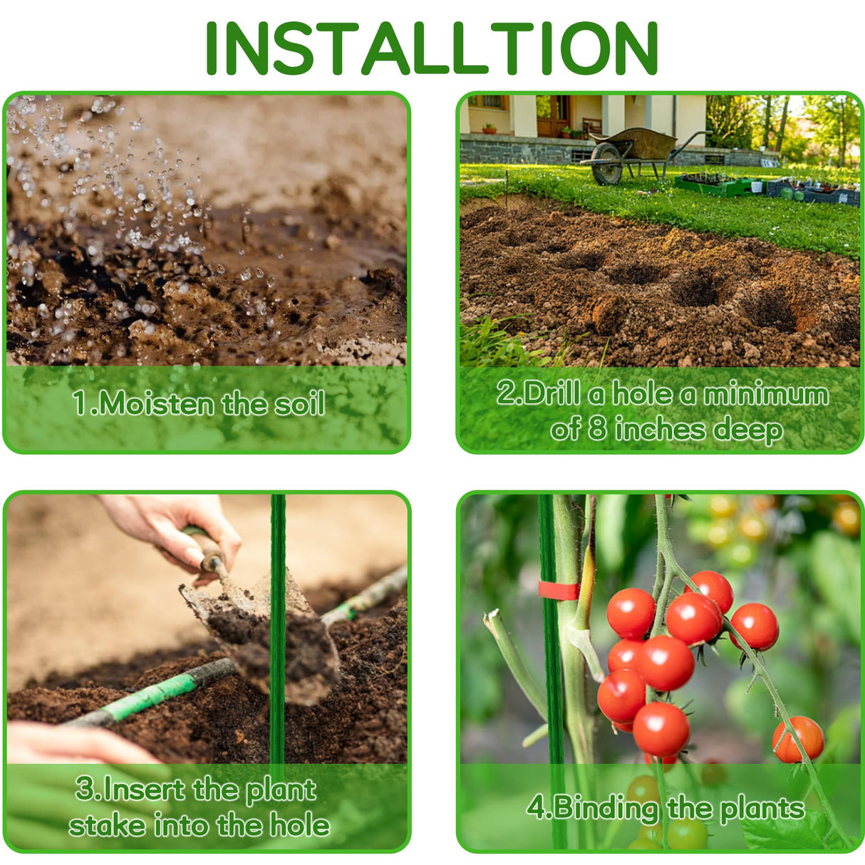 BOTINDO Garden Stakes 36 Inches Sturdy Green Plant Sticks 25 Pack, Metal Tomato Stakes Support, Yard Plant Support Cage for Potted Plants, Tomatoes, Trees, Cucumber, Fences, Beans (36 inch)