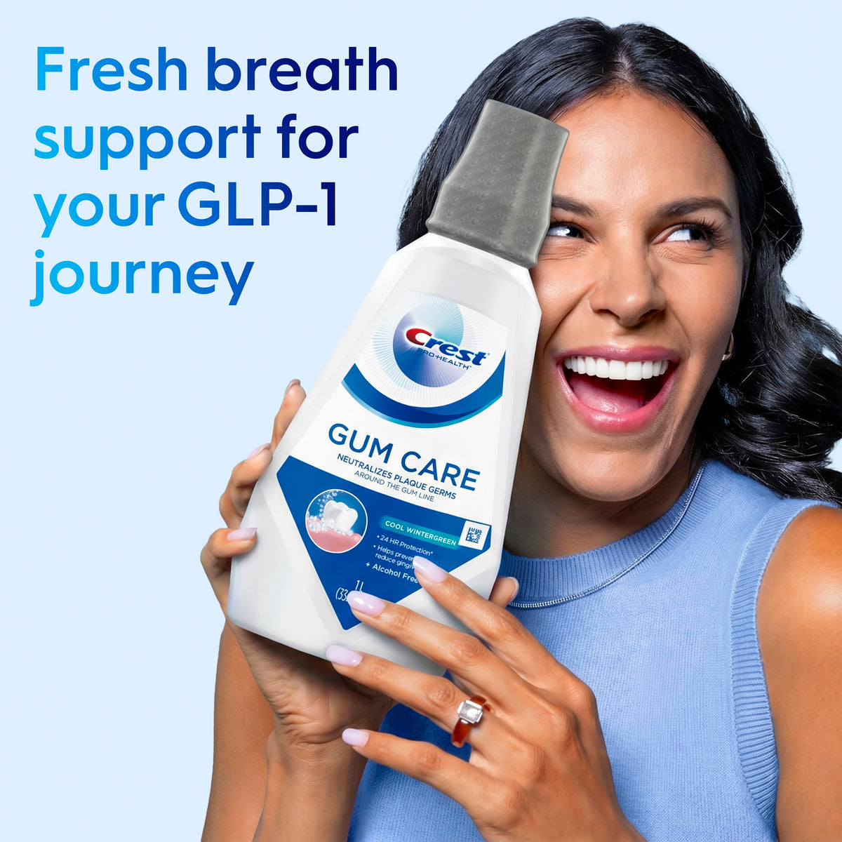 Crest Gum Care Alcohol Free Mouthwash, Cool Wintergreen, Value Twin Pack, 2 x 1L (33.8 fl oz) Bottles, Helps Prevent & Reduce Gingivitis, Neutralizes Plaque Around the Gum Line, No Burn Oral Rinse