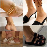 DEARMAY 14K Gold Plated Anklets Waterproof Ankle Bracelets for Women Cuban Link Anklet Bracelets Cute Figaro Paperclip Rope Herringbone Set Jewelry