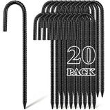 Hacaroa 20 Pack 12 Inch Rebar Stakes Heavy Duty, J Hook Ground Anchors Metal Tent Stakes, Steel Garden Stake for Camping, Canopies, Chain Link Fences, Trampolines, Black