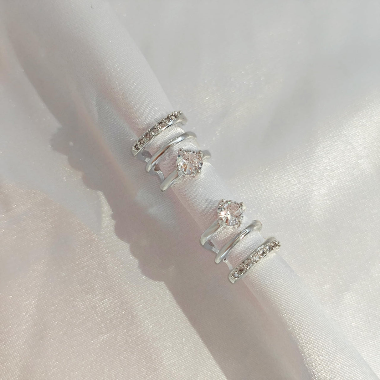 HAXIYA Sterling Silver Triple Hoop Earrings for Women Trendy Huggie Illusion Stud Earring Silver Plated Small Hoops Earrings 2 Set Unique Ear Cuff for One Hole