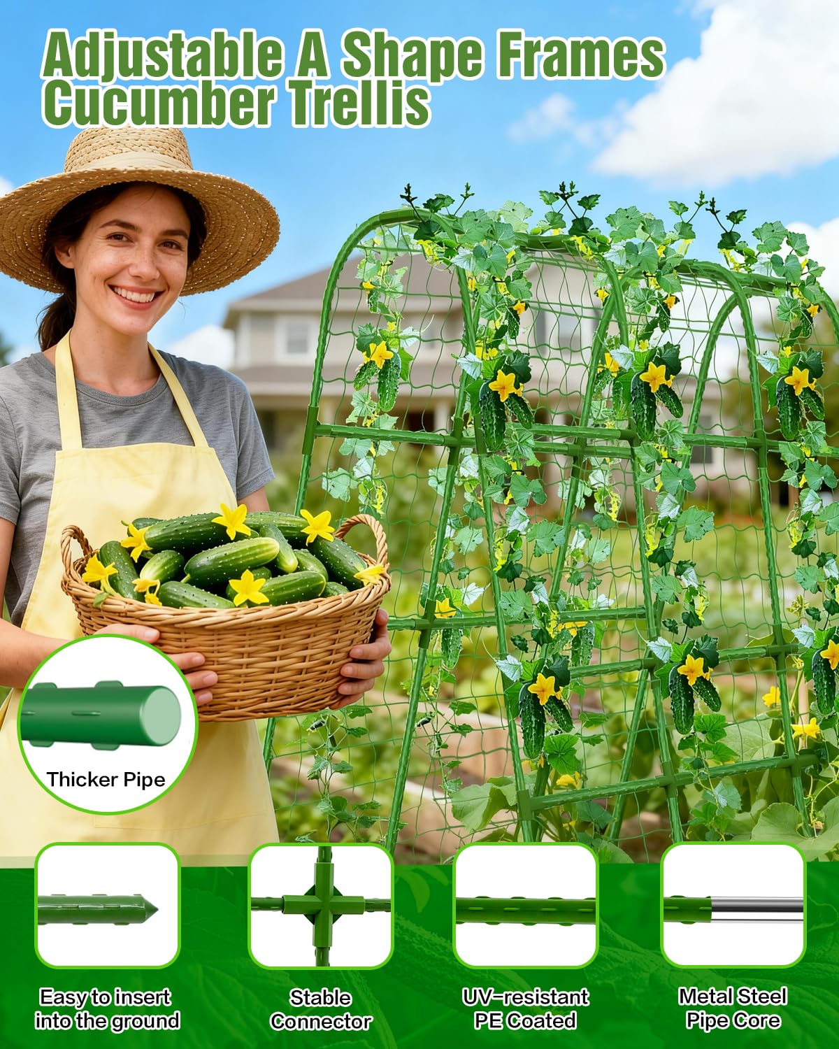 51x35x48in U-Shape Metal Arch Cucumber Trellis for Raised Bed with Net